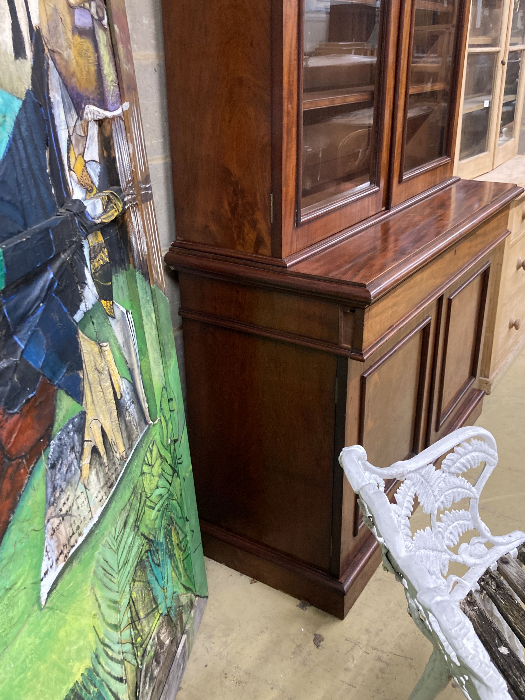 A Victorian mahogany tall library bookcase, length 128cm, depth 56cm, height 230cm